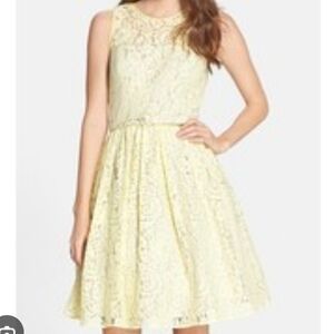 Eliza Women Yellow Lace Fit Flare Sleeveless Dress With Belt Sise 8